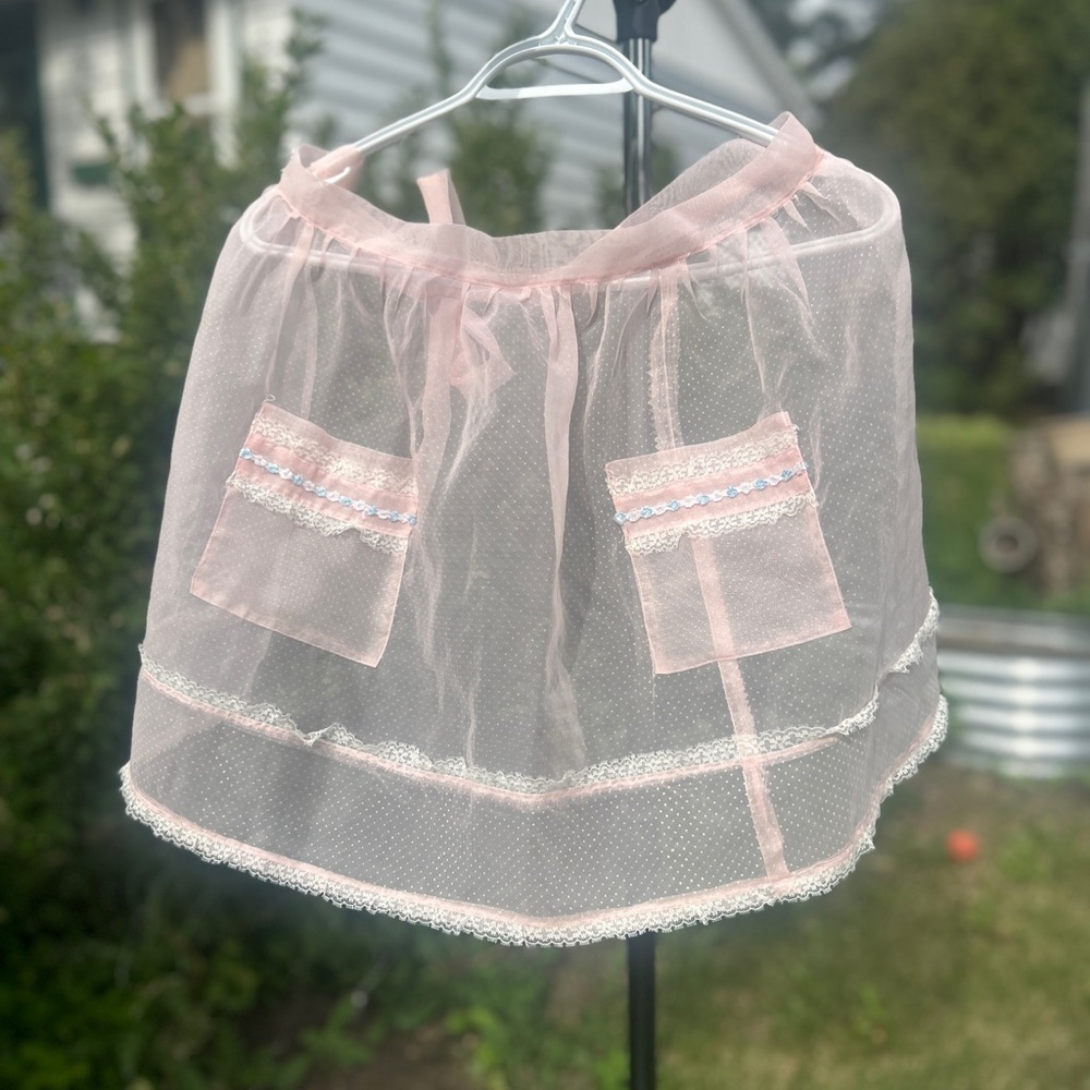 Pink Organza with lace accents apron.